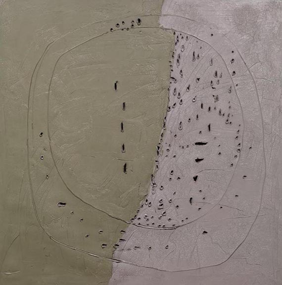 Abbildung zu:   Lucio Fontana, Concetto Spaziale (Raumkonzept), 1960, Öl auf Leinwand, Centre George Pompidou, Paris. © Lucio Fontana by SIAE / VG Bild-Kunst, Bonn 2025 