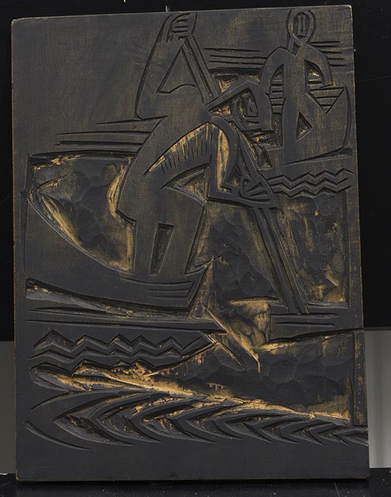 Karl Schmidt-Rottluff - Kopf / Fischer beim Aalstechen II - R&uuml;ckseite