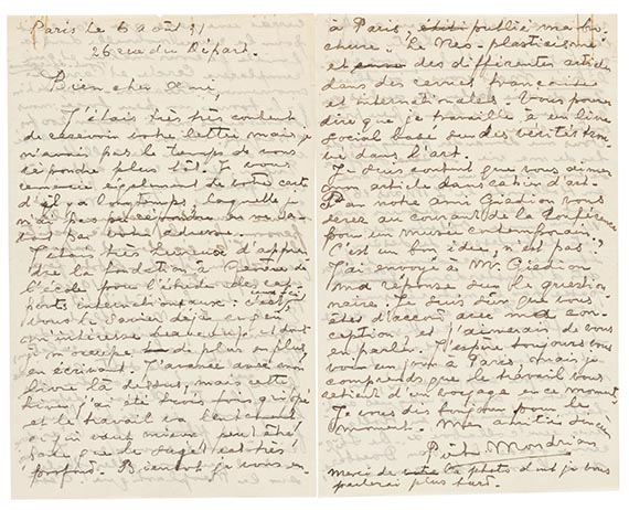 Piet Mondrian - Eigh. Brief m. U. an Alfred Roth