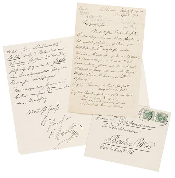 Max Reger - 2 eigh. Briefe m. U. an  Otto Leßmann und E. Gutmann