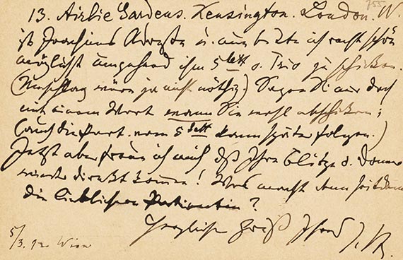 Johannes Brahms - Eigh. Karte m. Monogr. an Fritz Simrock