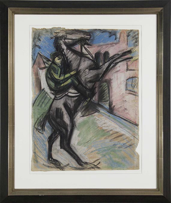 Ernst Ludwig Kirchner - Reiter auf scheuendem Pferd vor roten Häusern - Rahmenbild