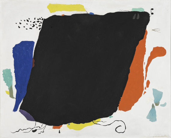 Abbildung zu: Willi Baumeister, Schwarzes Phantom, 1952, &Ouml;l und Mischtechnik auf Hartfaser, Museo Nacional Thyssen-Bornemisza, Madrid.