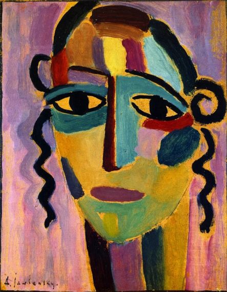 Abbildung zu: Alexej von Jawlensky, Mystischer Kopf, 1917, Öl auf Karton, Hessisches Landesmuseum Darmstadt.