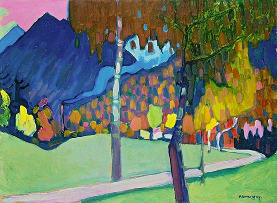 Abbildung zu: Wassily Kandinsky, Herbststudie bei Oberau, 1908, &Ouml;l auf Malpappe (oil on cardboard), Lenbachhaus M&uuml;nchen.
