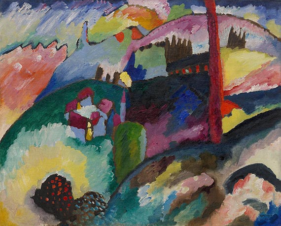 Abbildung zu: Wassily Kandinsky, Landschaft mit Fabrikschornstein, 1910, &Ouml;l auf Leinwand , Solomon R. Guggenheim Museum, New York.