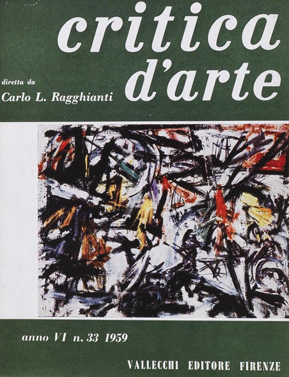 Abbildung zu: Titelblatt der Kunstzeitschrift „Critica d'arte“ (1959) mit der Abbildung des vorliegenden Gemäldes. © Fondazione Emilio e Annavbianca Vedova, Venezia