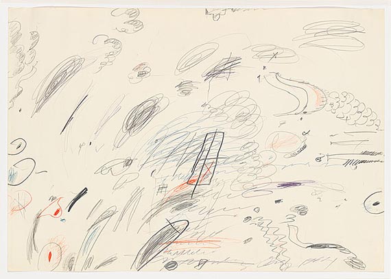 Abbildung zu: Cy Twombly, Untitled (Ohne Titel), 1964, Graphit, Buntstift und Wachskreide auf Papier, Whitney Museum, New York.© Cy Twombly Foundation