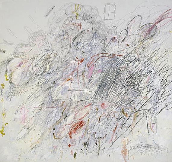Abbildung zu: Cy Twombly, Leda and the Swan (Leda und der Schwan), 1962, Öl, Bleistift und Wachskreide auf Leinwand, Museum of Modern Art, New York. © Cy Twombly Foundation