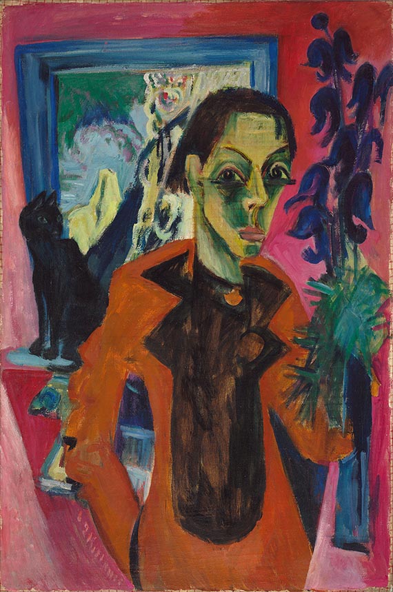 Abbildung zu: E. L. Kirchner, Selbstportr&auml;t mit Katze, 1920, &Ouml;l auf Leinwand, Busch-Reisinger Museum, Harvard Art Museums.