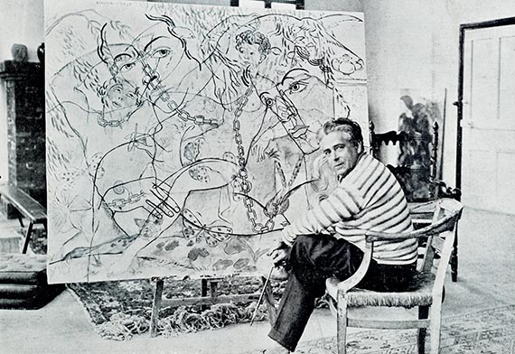 Abbildung zu: Francis Picabia in seinem Atelier im Ch&acirc;teau de Mai bei Cannes, 1929, Foto: unbekannt.