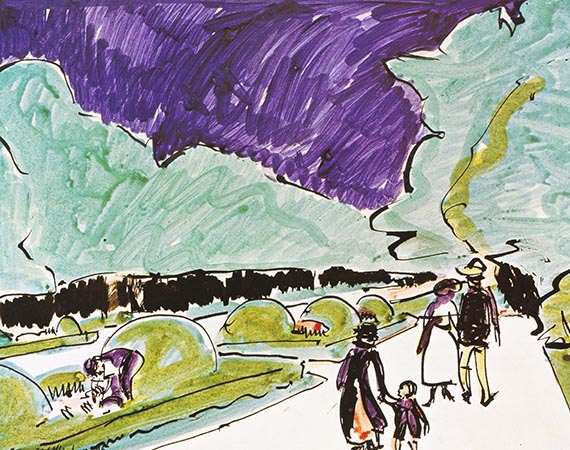 Abbildung zu: E. L. Kirchner, Im Großen Garten, Dresden, um 1910, Aquarell und Tuschfederzeichnung, Hamburger Kunsthalle.