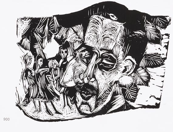 Abbildung zu: E. L. Kirchner, Kopf Dr. Ludwig Binswanger mit Kindern, 1918, Holzschnitt, Städel Museum, Frankfurt am Main.