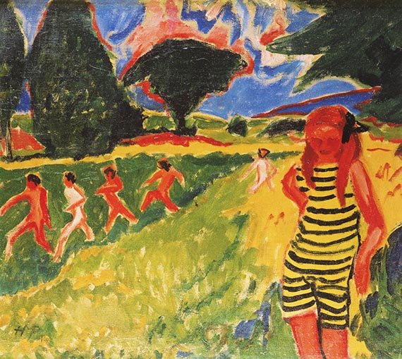 Abbildung zu: H. M. Pechstein, Das gelbschwarze Trikot, 1910, &Ouml;l auf Leinwand, Br&uuml;cke-Museum, Berlin.