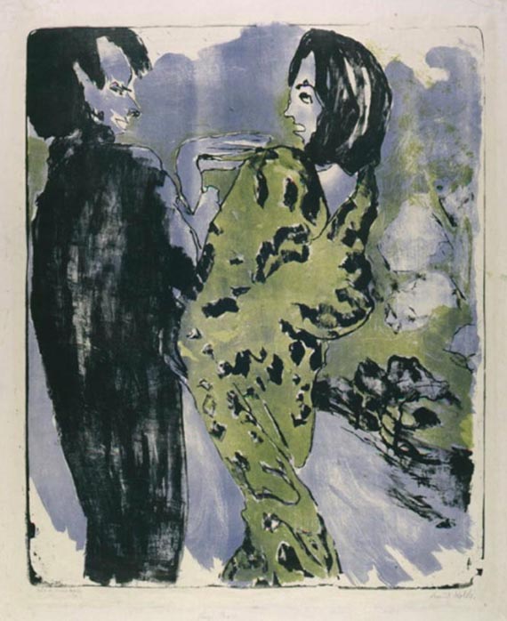 Abbildung zu: Emil Nolde, Junges Paar, 1913, Farblithografie. &copy; Nolde Stiftung Seeb&uuml;ll 