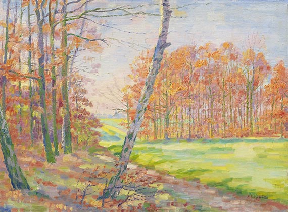 Conrad Felixmüller - Herbst in Tautenhain (die Eichen, Blick zum Dorf)