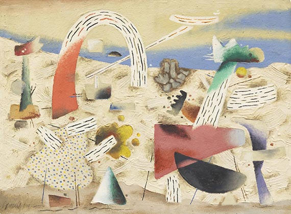 Willi Baumeister - Landschaft mit rotem Bogen (Sommerfest)